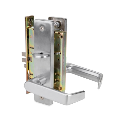Trans Atlantic Co. DXML Series Brushed Chrome Grade 1 Privacy Mortise Lock Door Handle with Escutcheon Right-Handed Lever DL-DXML40SERH-US26D